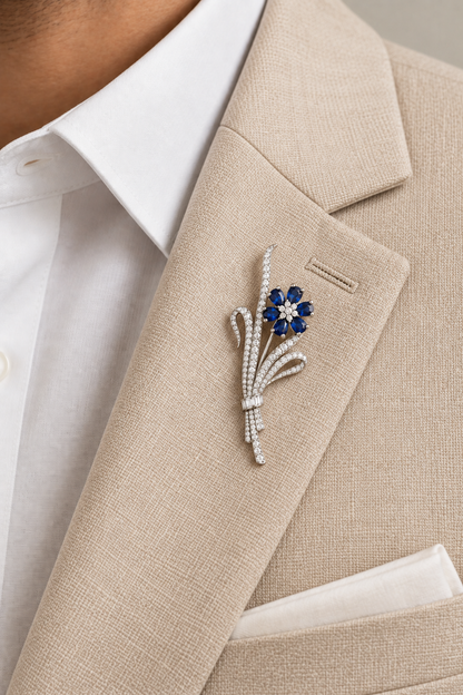 Sapphire Flower Brooch