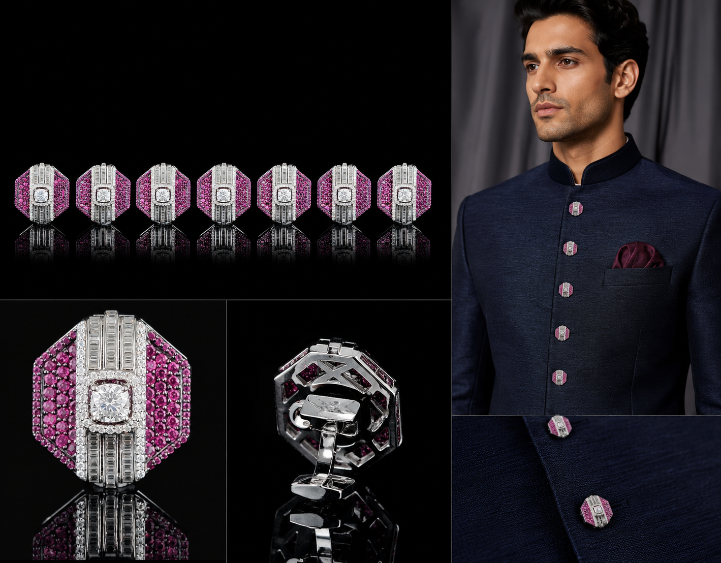 Hexa Ruby Buttons (Set of 7)