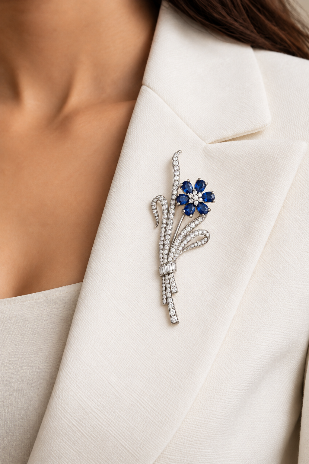 Sapphire Flower Brooch