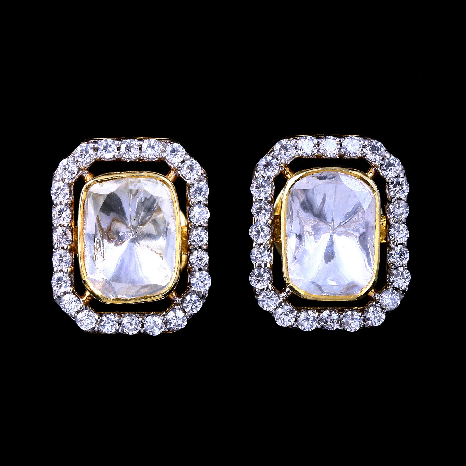 Rectangle Halo Polki Stud