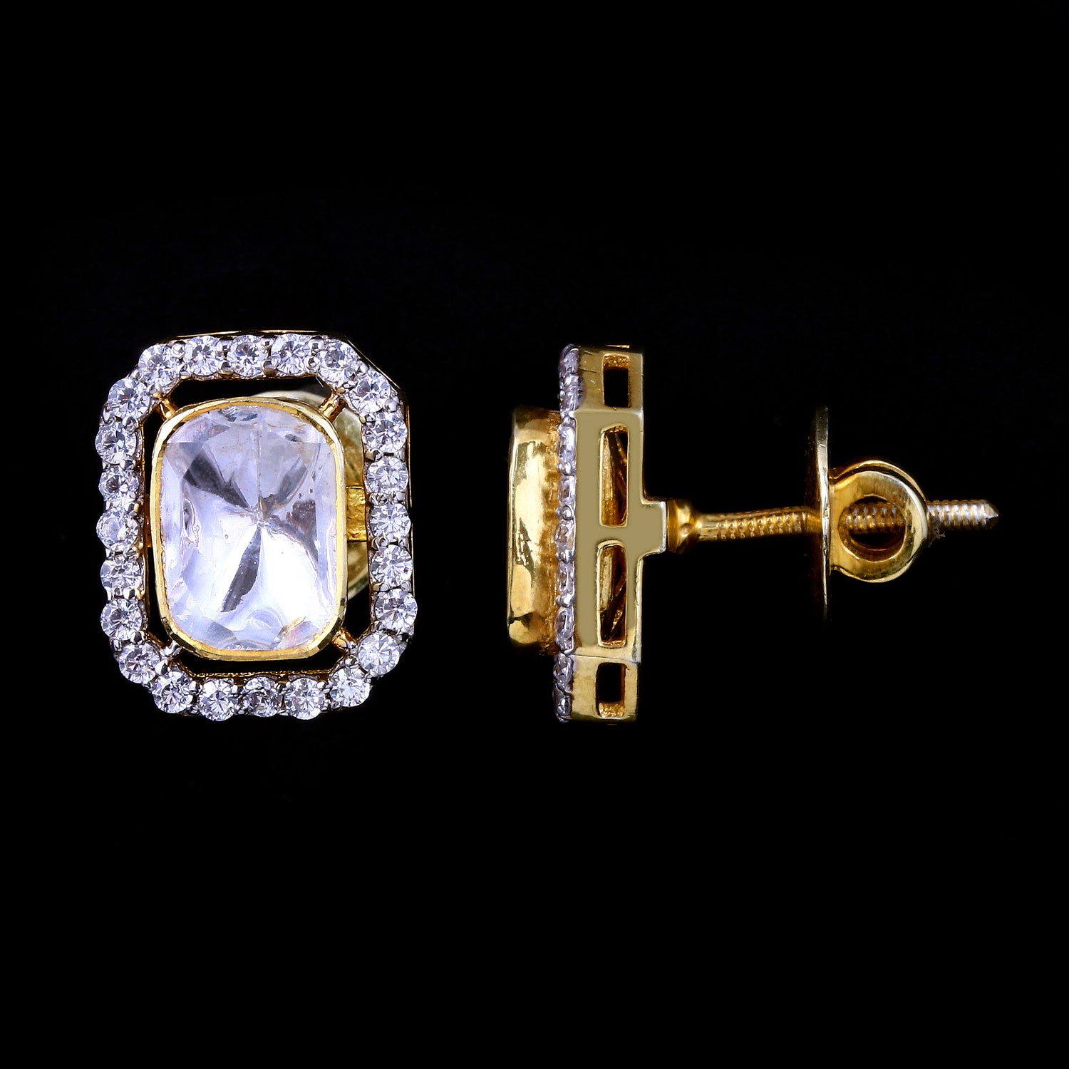 Rectangle Halo Polki Stud