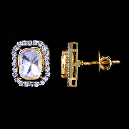 Rectangle Halo Polki Stud