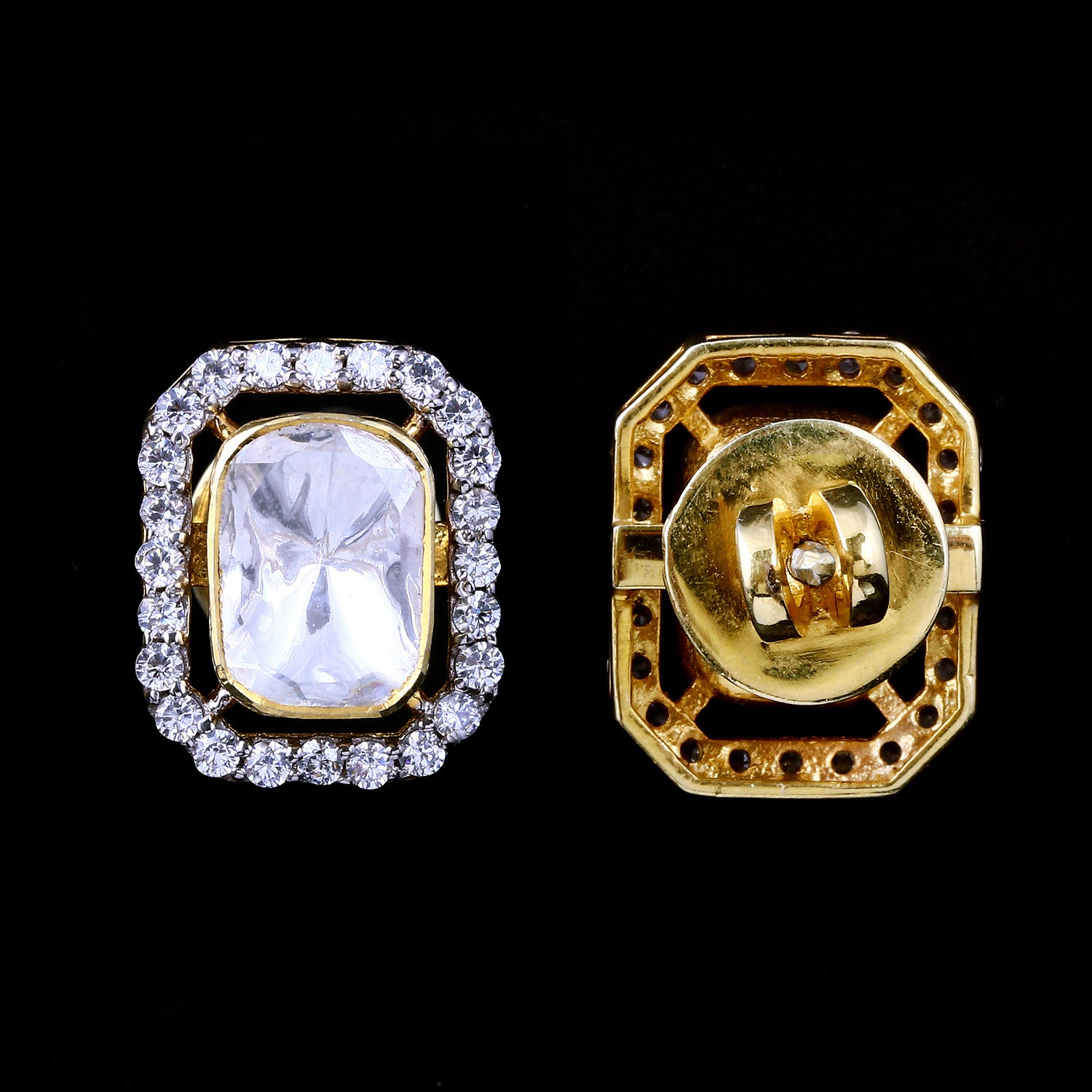 Rectangle Halo Polki Stud