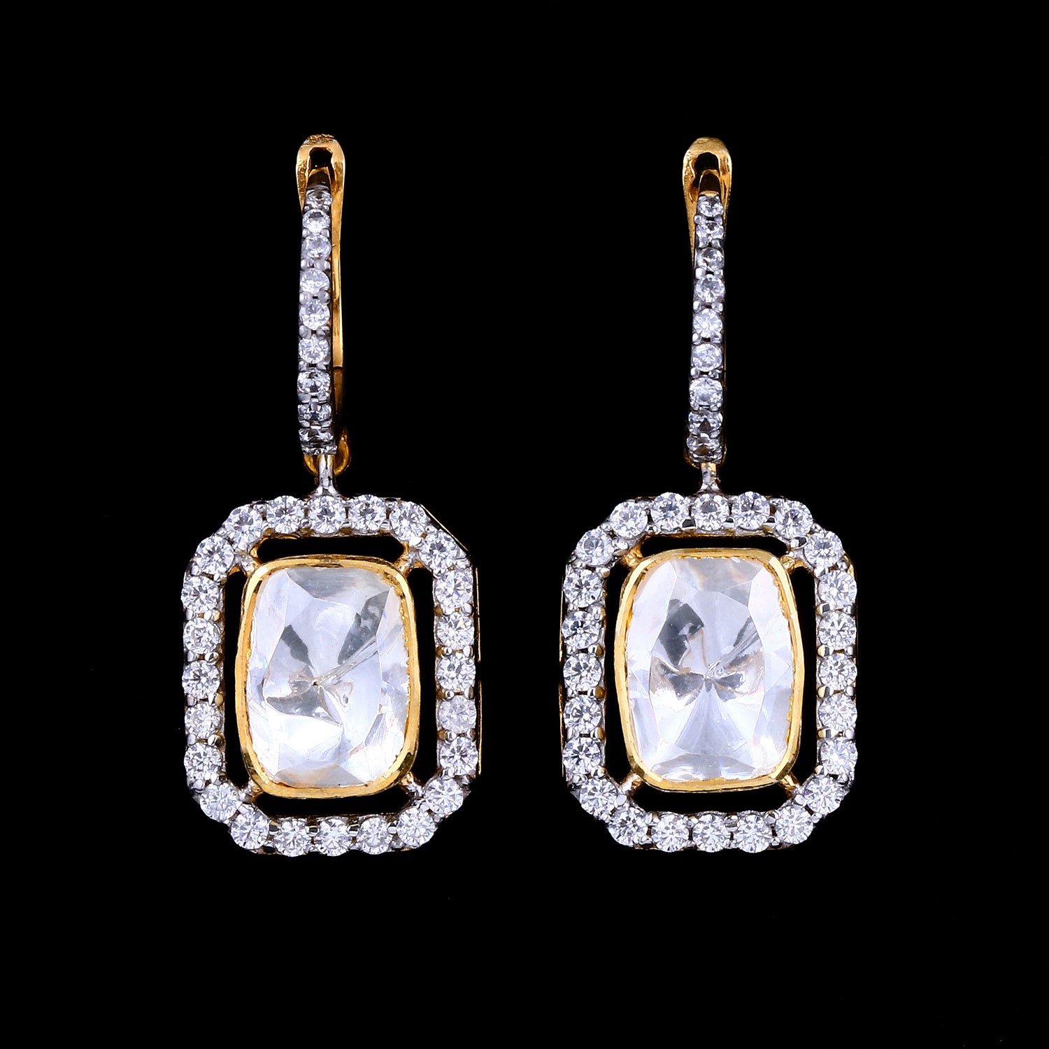 Rectangle Halo Polki Bali Earrings