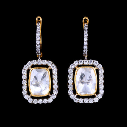 Rectangle Halo Polki Bali Earrings