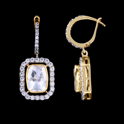 Rectangle Halo Polki Bali Earrings
