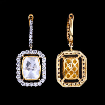 Rectangle Halo Polki Bali Earrings