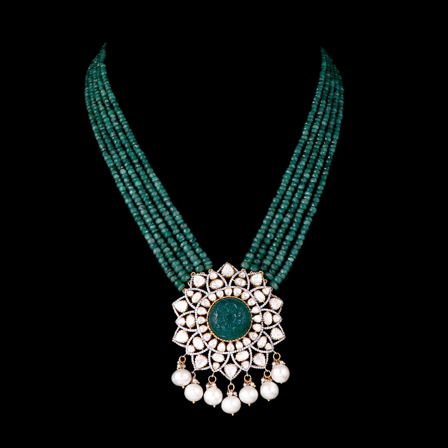 Verdant Aura Polki Pendant Set