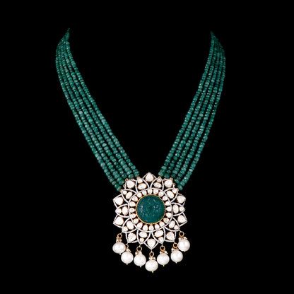 Verdant Aura Polki Pendant Set