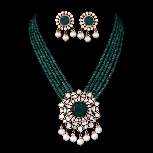 Verdant Aura Polki Pendant Set