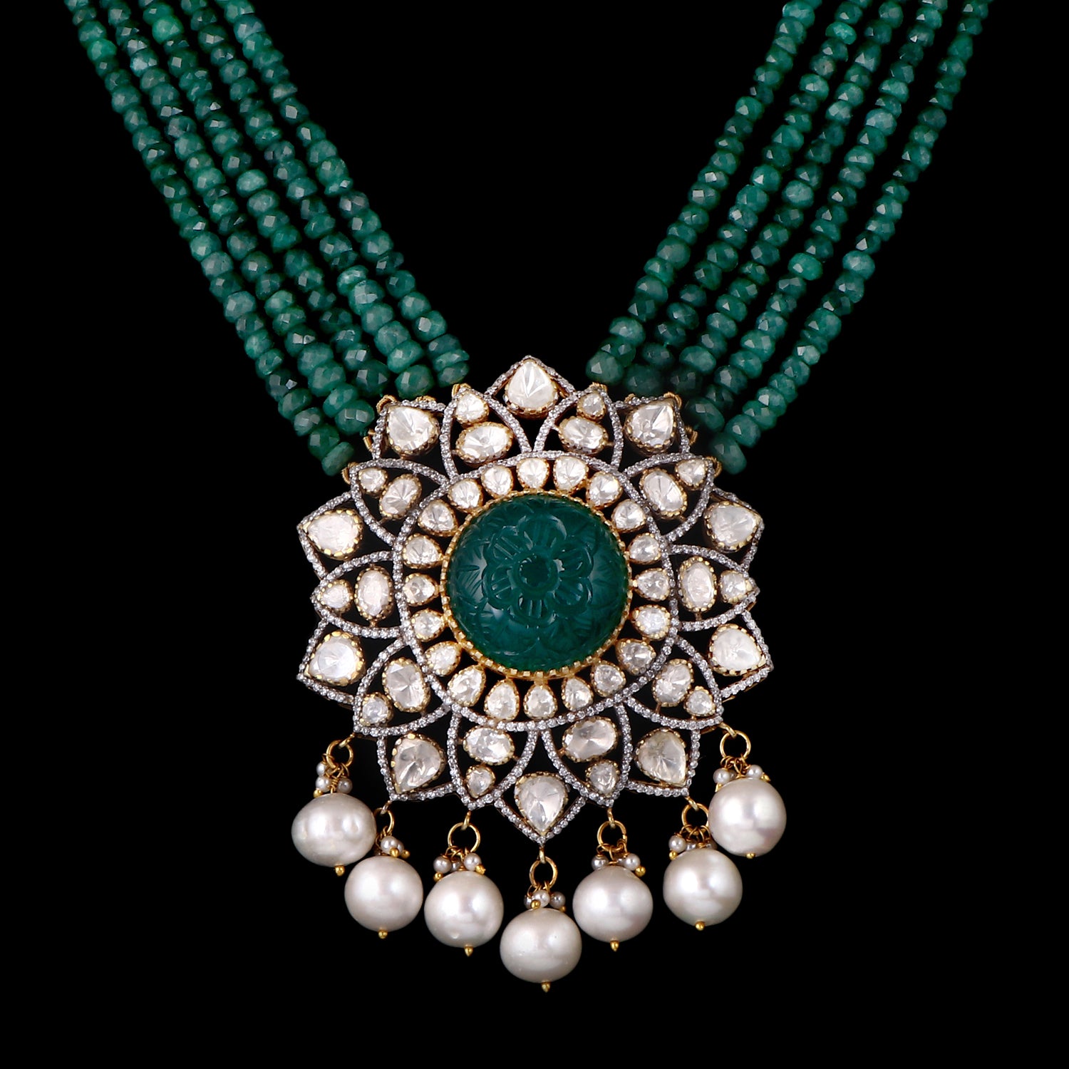 Verdant Aura Polki Pendant Set