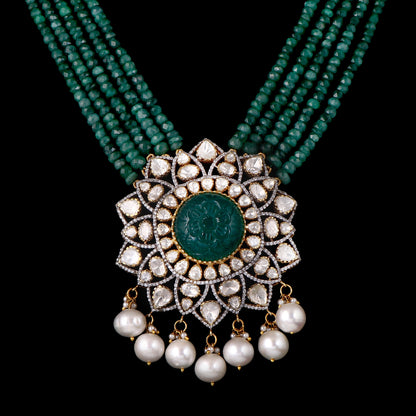 Verdant Aura Polki Pendant Set