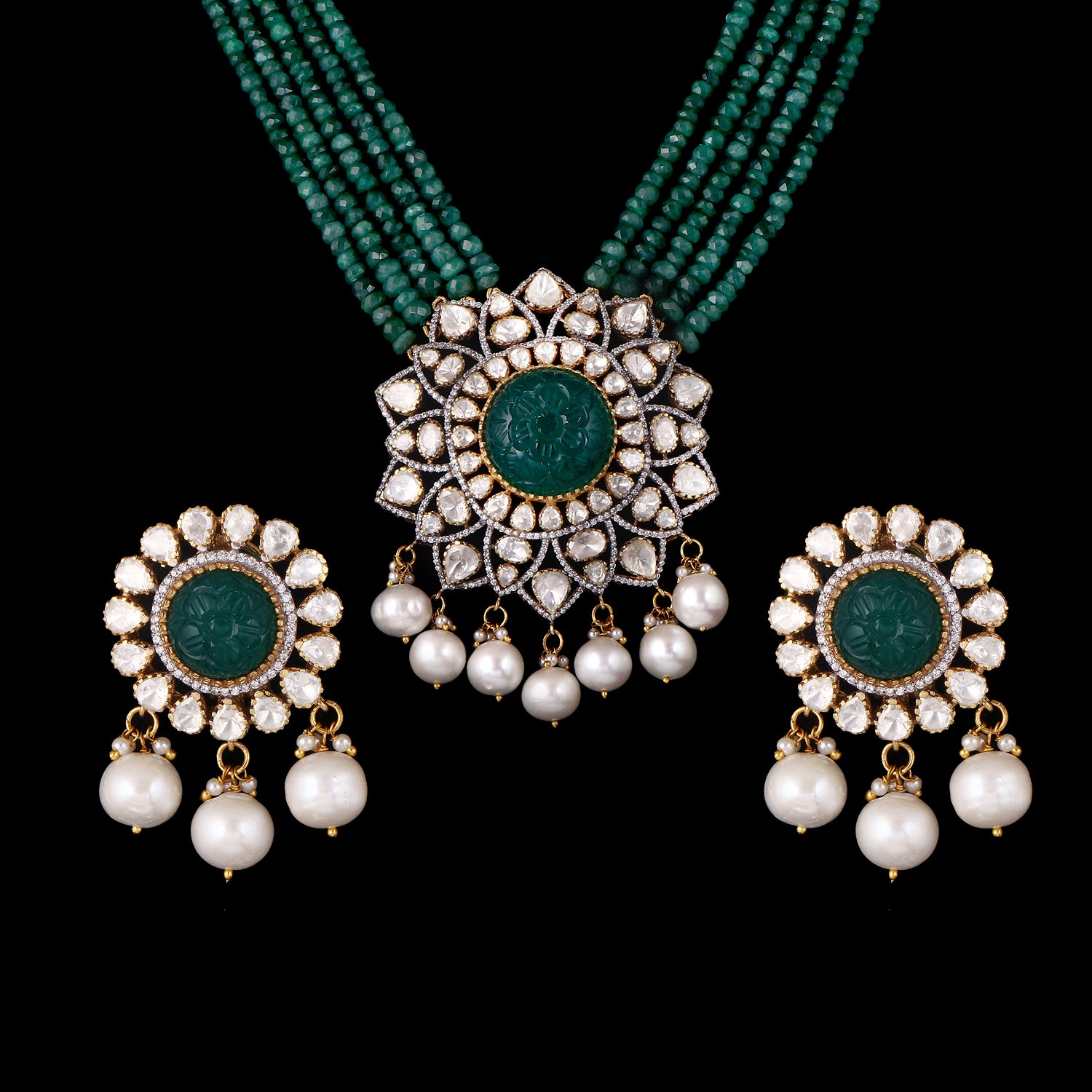 Verdant Aura Polki Pendant Set