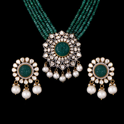 Verdant Aura Polki Pendant Set