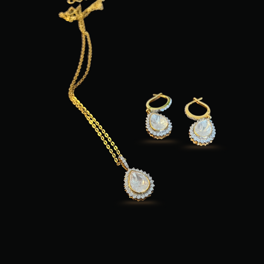 Pear Drop Polki Pendant Set